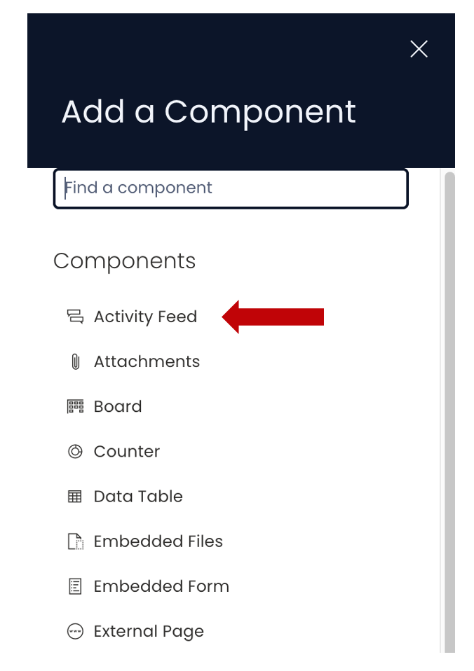 Activity feed in component list
